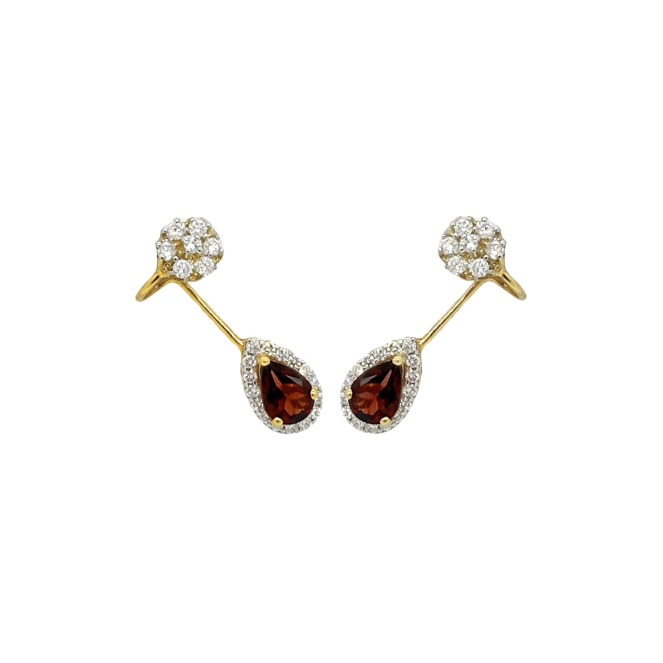 Garnet Dewdrop Double Piercing Earrings