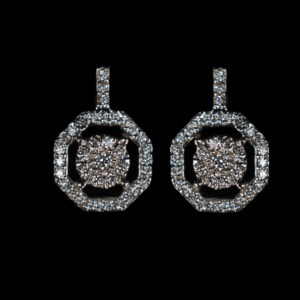 Octagonal Halo Cluster Diamond Earrings
