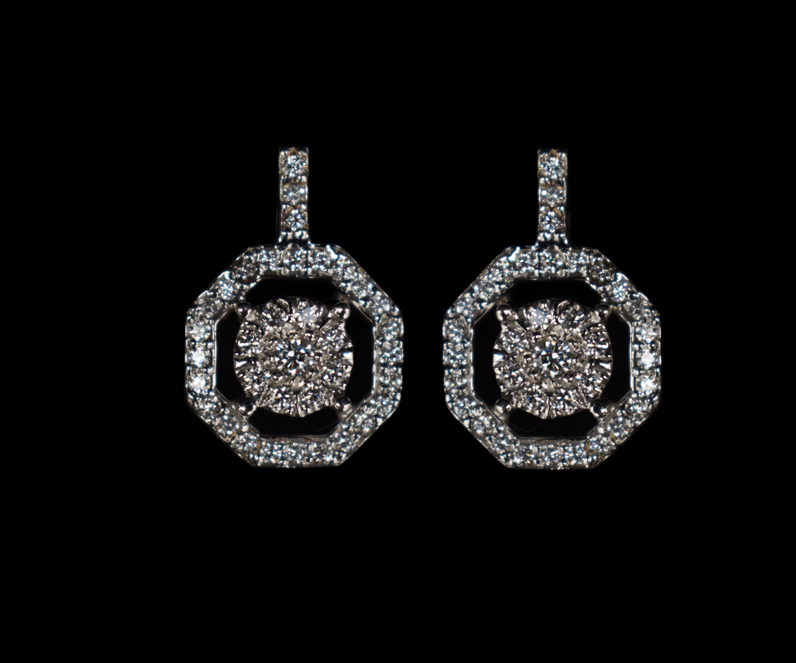 Octagonal Halo Cluster Diamond Earrings