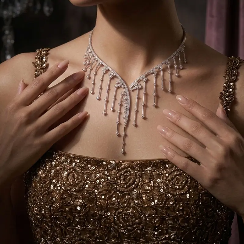 diamond necklace on model